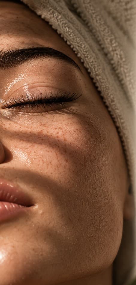 A guest resting with eyes closed during a short facial